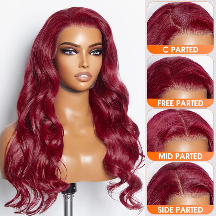 BQUEENS DEDE 24 Inches 13"x4" Body Wavy Wear & Go Glueless #99j Lace Frontal Wig - 100% Human Hair - BQueens