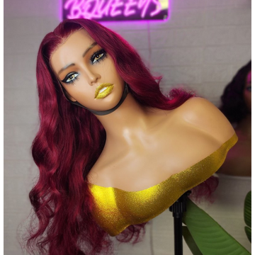 BQUEENS DEDE 24 Inches 13"x4" Body Wavy Wear & Go Glueless #99j Lace Frontal Wig-100% Human Hair