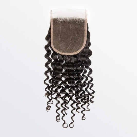 BQUEENS 12-20 Inch 4" x 4" Deep Curly Free Parted Lace Closure #1B Natural Black