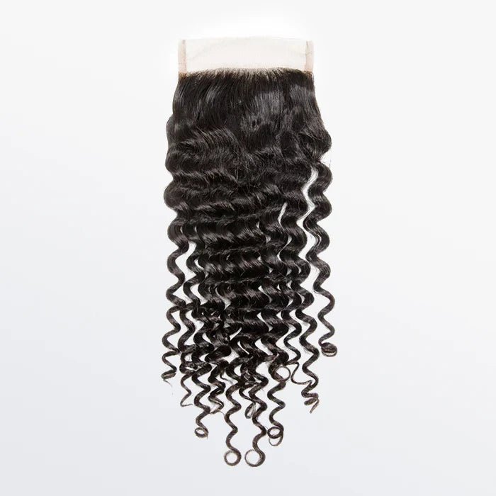 BQUEENS 12-20 Inch 4" x 4" Deep Curly Free Parted Lace Closure #1B Natural Black