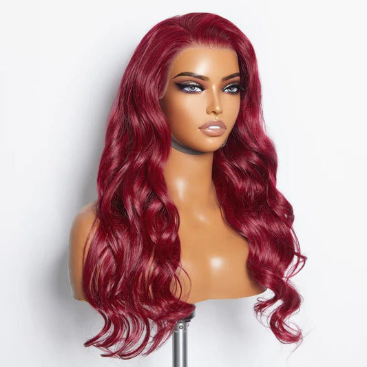 BQUEENS DEDE 24 Inches 13"x4" Body Wavy Wear & Go Glueless #99j Lace Frontal Wig - 100% Human Hair - BQueens