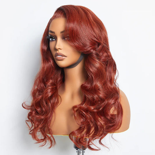 BQUEENS Majo 24 Inches 5"x5" Body Wavy Wear & Go Glueless #Redbrown Lace Closure Wig-100% Human Hair