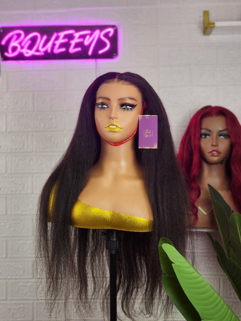 BQUEENS BYBY Wear Go Kinky Straight Glueless Wig 9x6 Pre Bleached Tiny Knots HD Lace Wig